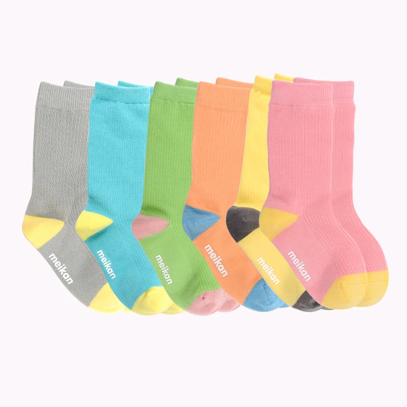 
MEIKAN in Stock Custom Children Soft Breathable Knitted Boys Girls Solid Cotton Cute Kid Socks 