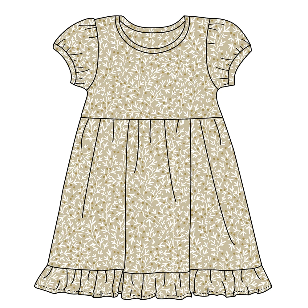 Wholesale Kids flower print 100% cotton puff sleeve little girls clothes causal dresses