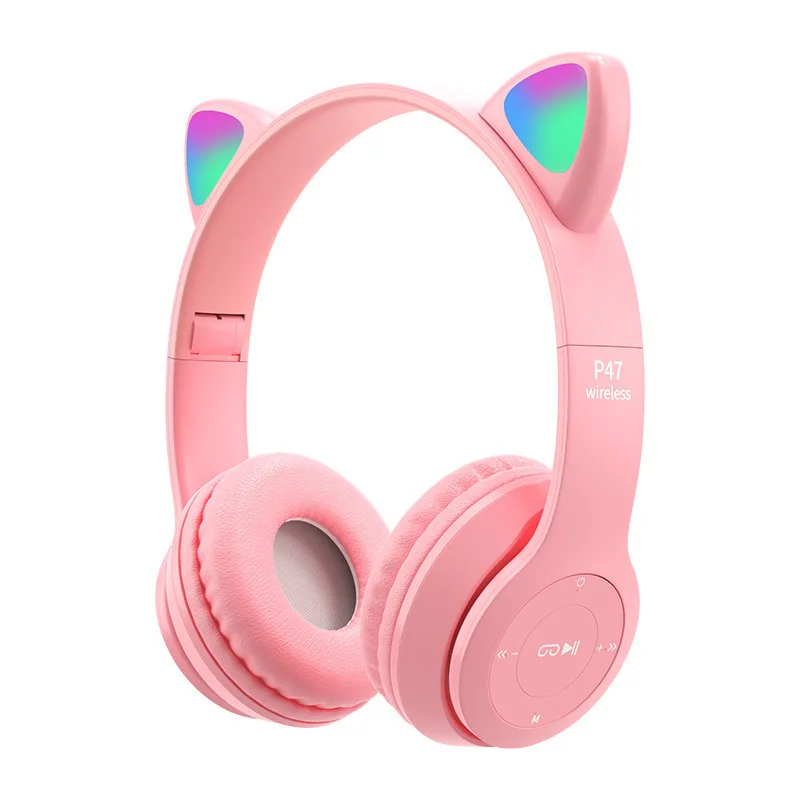 Wholesale Cute Cat Ear Headphones Bt 5.0 Headsets Stereo Music Earphone Gaming Earbud Headset
