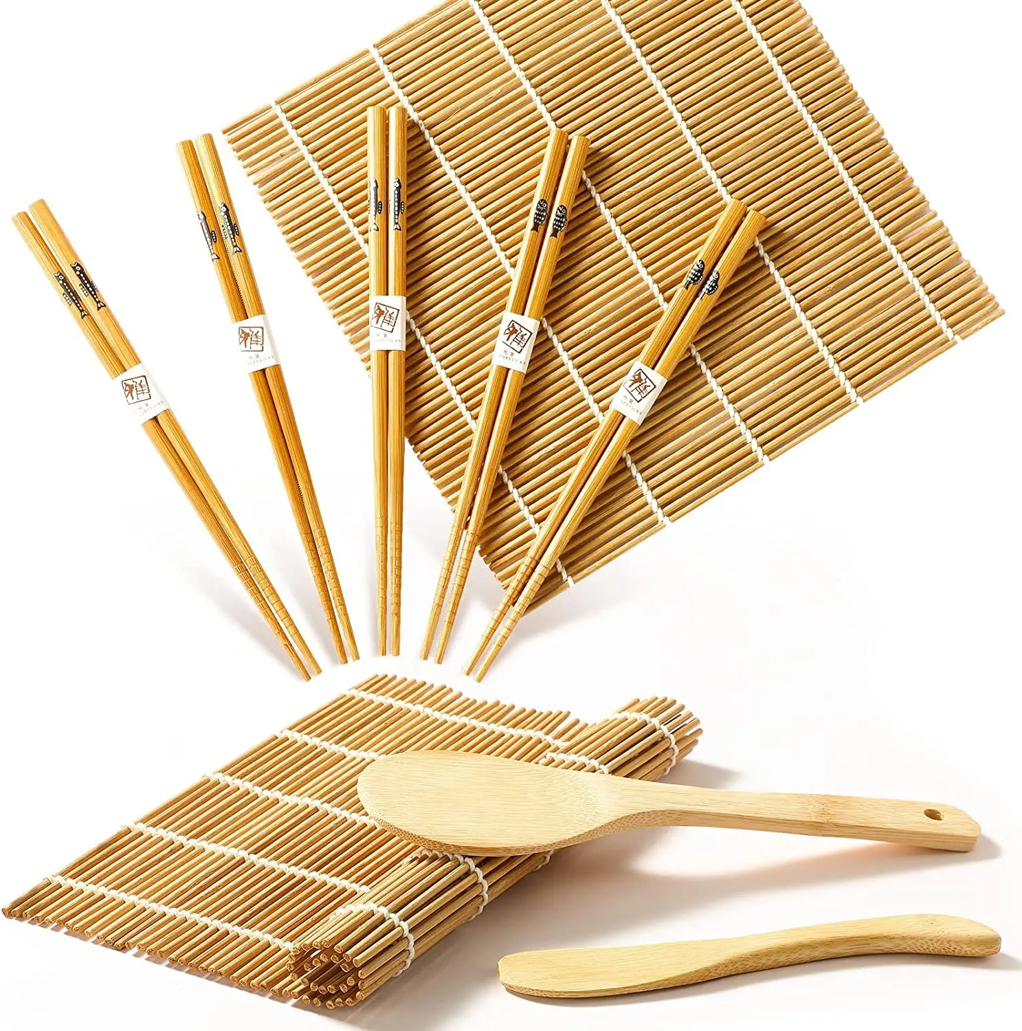 Wholesale DIY Cooking Mats Chopsticks Rice Spoon Multiple Sets Su Shi Making Kit Delamu Bamboo Sushi Tool Set Mat