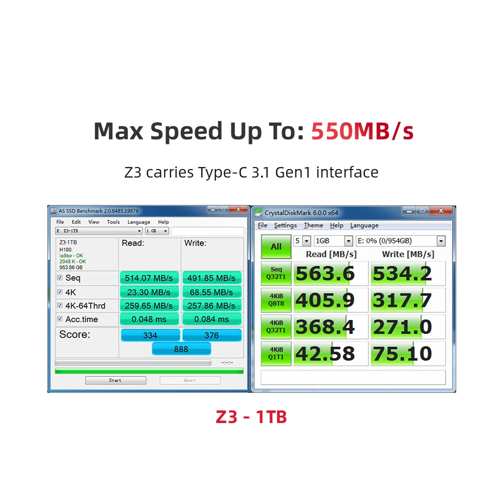 KingSpec USB3.1 Портативный внешний ssd 512 ГБ