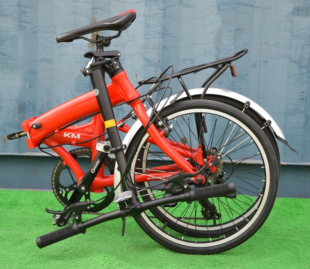 20-Inch Lightweight Aluminum Folding Bike Sport Fold Bicycle with 8-Speed Gears Disc Brake and Steel Fork Bead Pedal