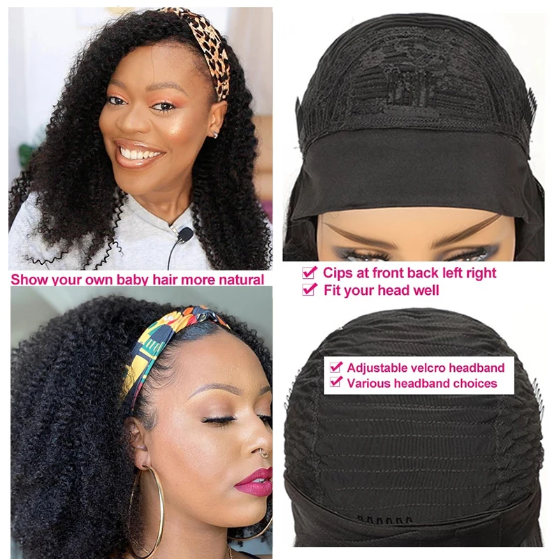 
Wholesale 4b 4c Afro Kinky Curly Head Band Wigs Glueless Deep Wave Half Headband Wigs Human Hair For Black Women 