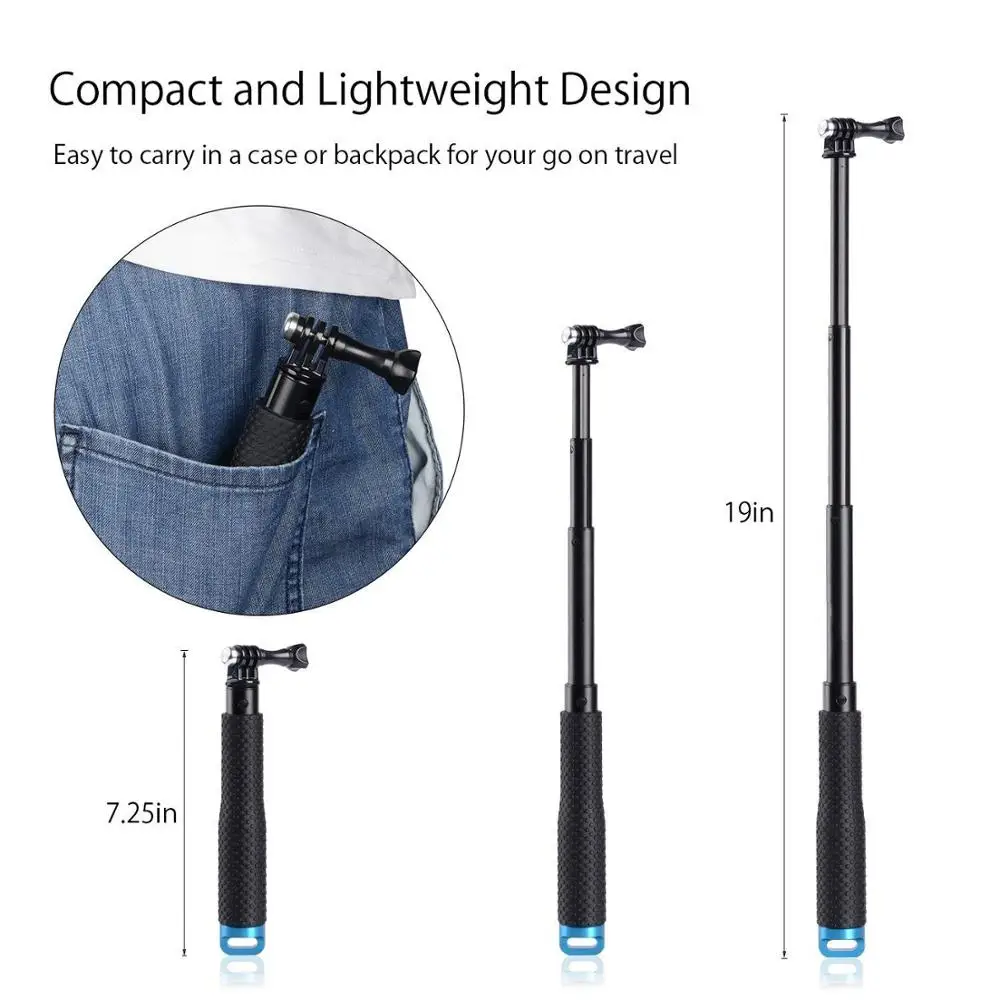Factory Direct Wholesale Waterproof Handheld SP 19 inch Extendable Selfie Stick Monopod for Go pro Cameras