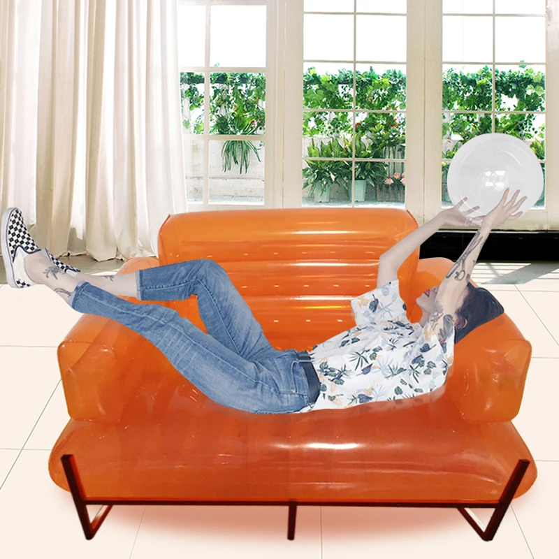 Transparent Double Lounge square Lazy Couch clear Arm Chair Inflatable Sofa for Outdoor Furniture