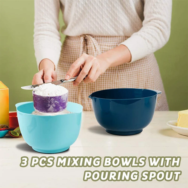 3pcs Large Plastic Mixing Bowl Set with Lids