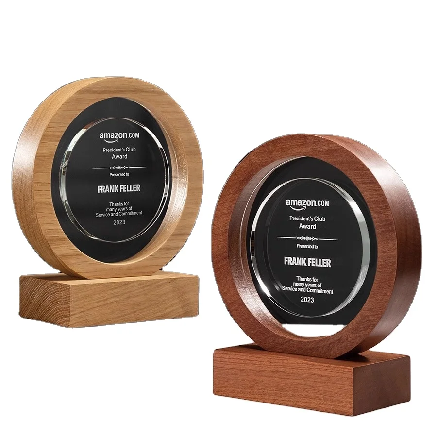 MH-NJ00950 High Quality Awards Wooden Shield Plaque Blank Glass Crystal Awards Plaque