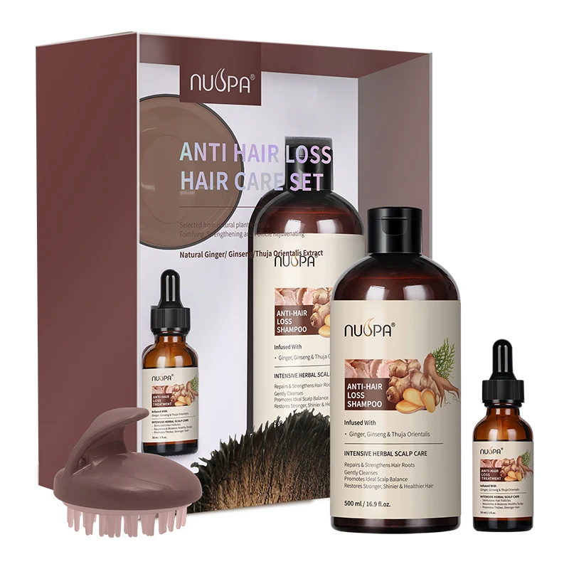 Nuspa Private Label экстракт имбиря набор для ухода за волосами травяной шампунь Сыворотка волос предотвращает выпадение женщин и мужчин