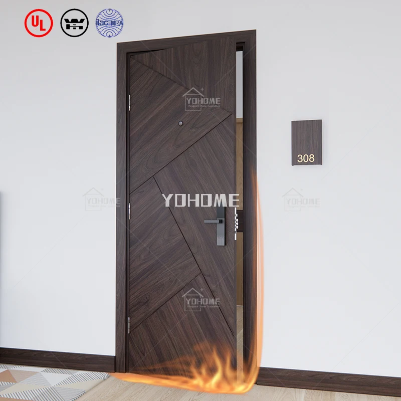 China top project manufacturer modern design wood fire resistant door wooden fire proof door interior wooden door hotel