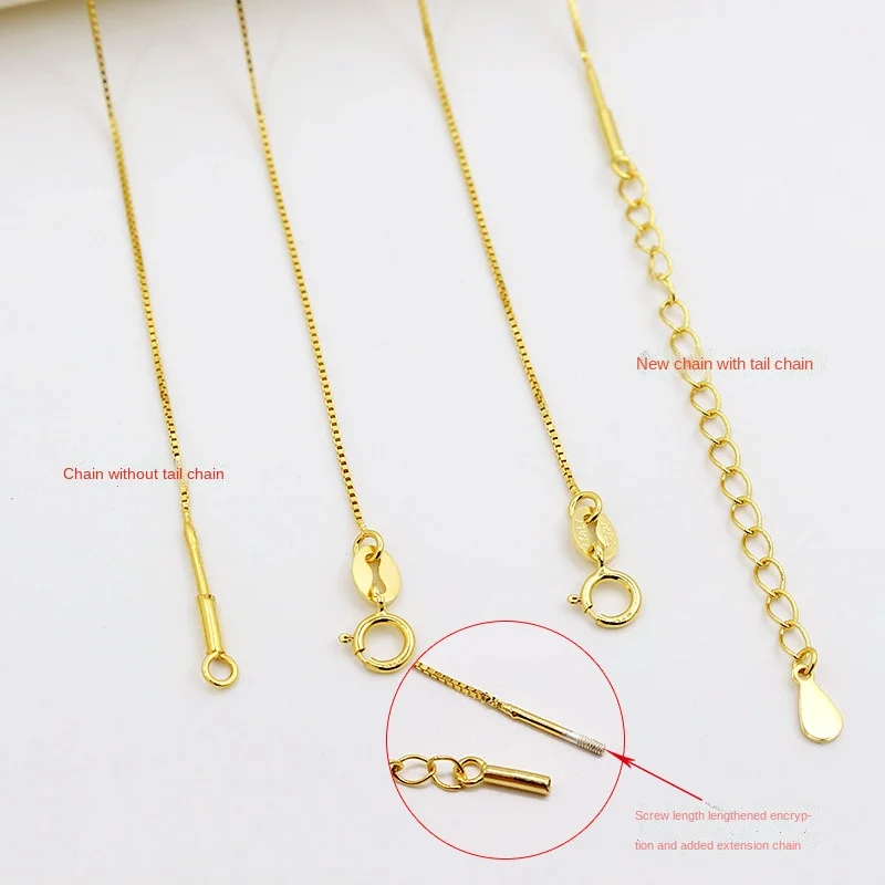S925 Sterling Silver Screw Buckle Necklace DIY Clavicle Necklace Single Chain Pure Necklace Heart-Piercing with Needle Box Chain