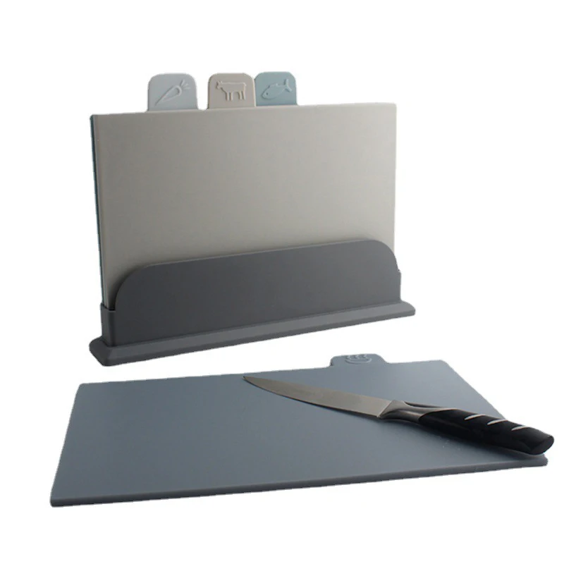 Set of 4 Cutting Boards with Storage Stand Thicker Chopping Board Set with Food Icon for Kitchen Different Food Types