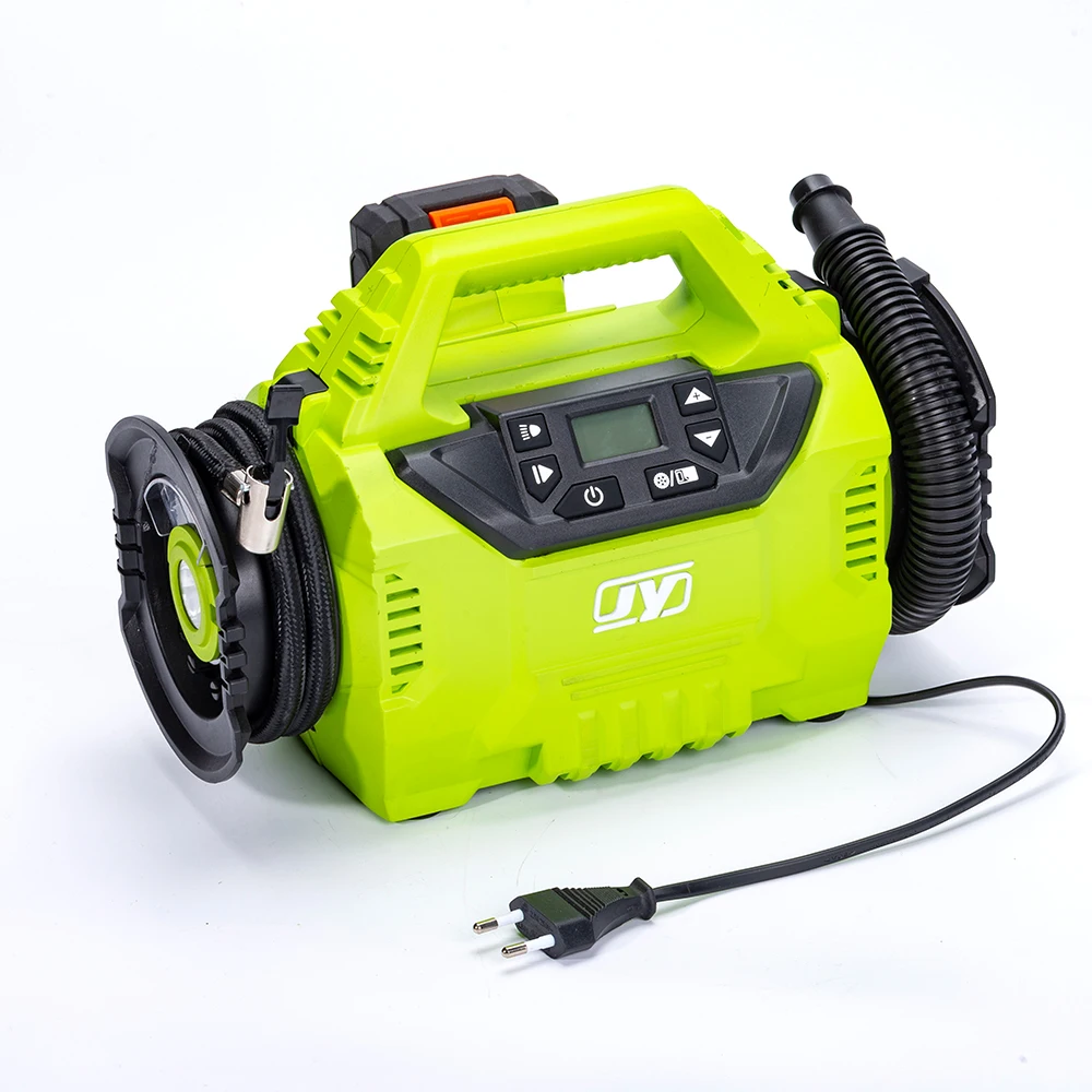 Electric Air Compressor Portable  Tire Inflator 3 power supply 12V DC/110V AC /18V battery  with Digital Pressure Gauge