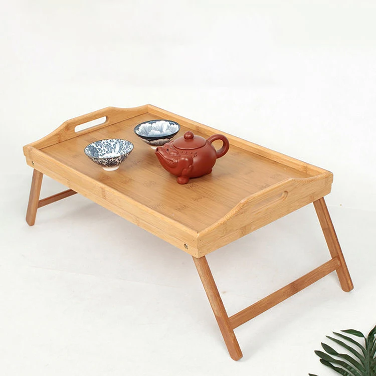 Custom Tea Shot Glass Cup Table Bed Bamboo Serving Tray With Foldable Legs Computer Desks storage holders