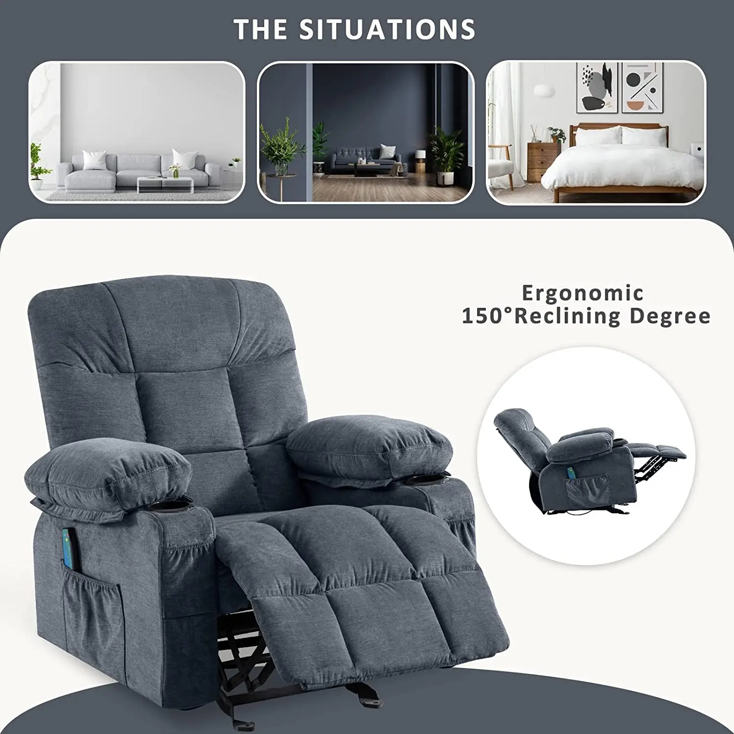 Massage Rocker Recliner Chair with Vibration Massage and Heat Ergonomic Lounge Chair for Living Room with Rocking swivel