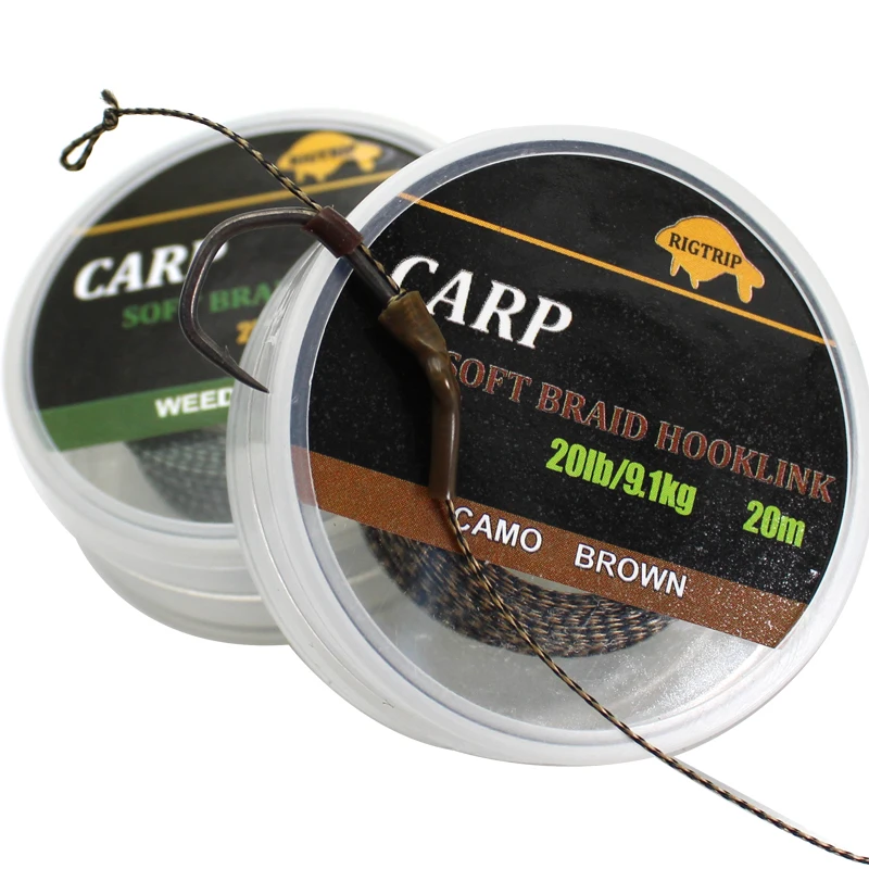 20m Camo Brown Soft Braided Carp Fishing Line Hair Carp Rig Fishing Tackle UnCoated Hooklink  15LB 20LB 25LB