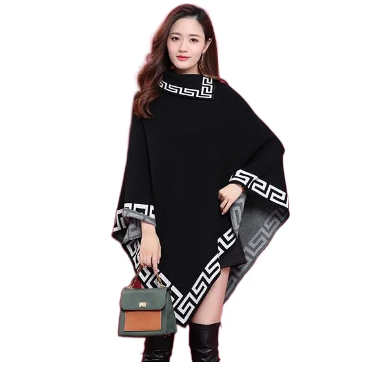 High Collar Ladies Poncho Shawl Keep Warm Knitting Solid Color Scarves Shawls