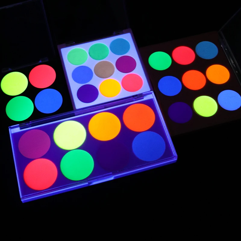 wholesale cosmetic 15 color eyeshadow oil based grease uv neon face body paint palette glowing in dark for Halloween makeup
