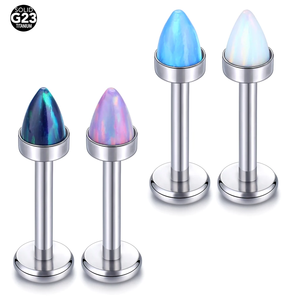 Opal bullet Top Implant Grade Titanium Internally Threaded Labret Studs Lip Piercing Jewelry for Chin Monroe Ear Cartilage