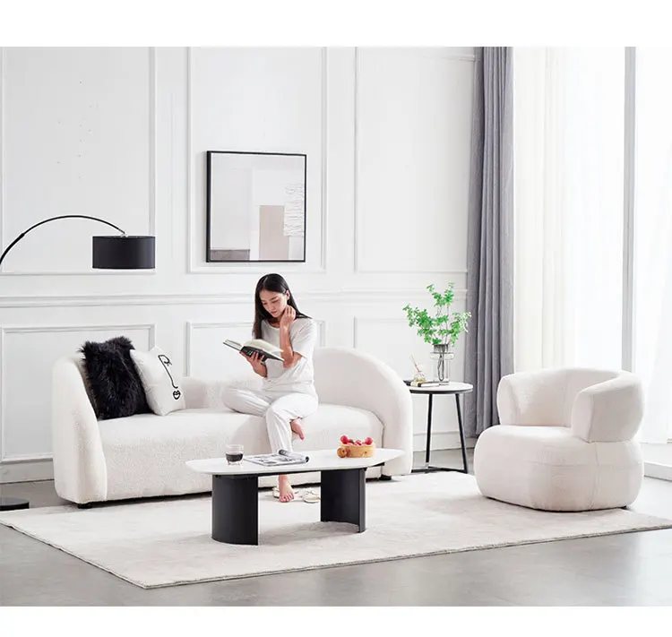 Nordic Fabric Lambswool boucle furniture White Leisure Chair lounge sofa recliner Accent Hotel Liivng Room sofa