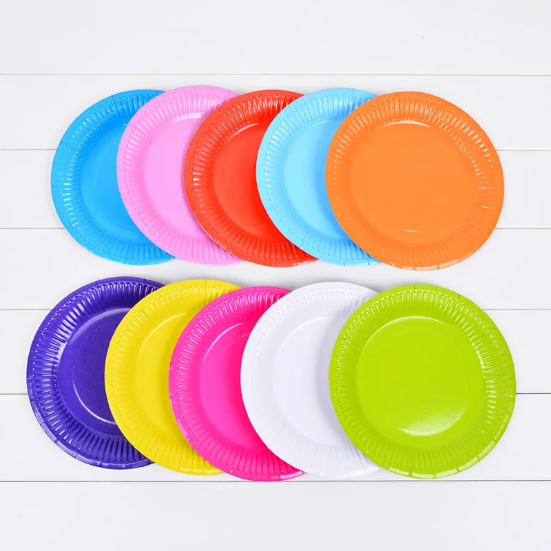 disposable paper Plates  Large Round Paper Dinner tableware solid color Party Tableware Supplies