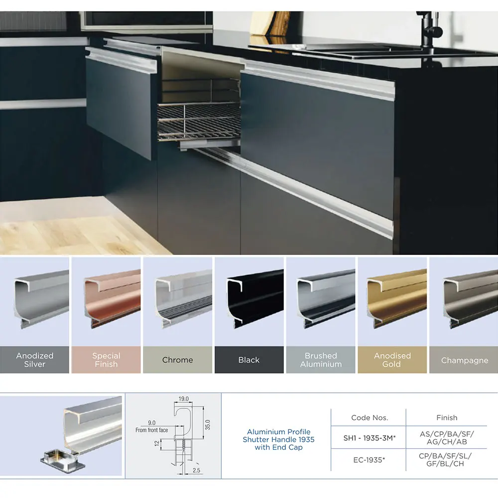 Furniture Aluminium Kitchen Cabinet Aluminum Extruded Continous Handle Profile G handle Profile
