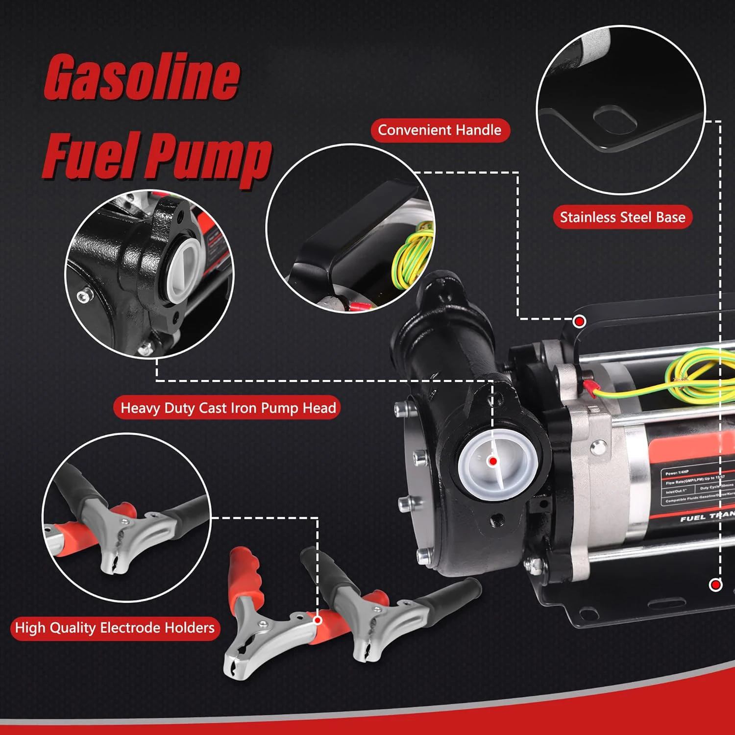 DC 12V 15GPM Cast Iron Explosion-proof Electric Oil Pump Fuel transfer pump with Built-in Bypass For Gasoline Diesel Kerosene oi