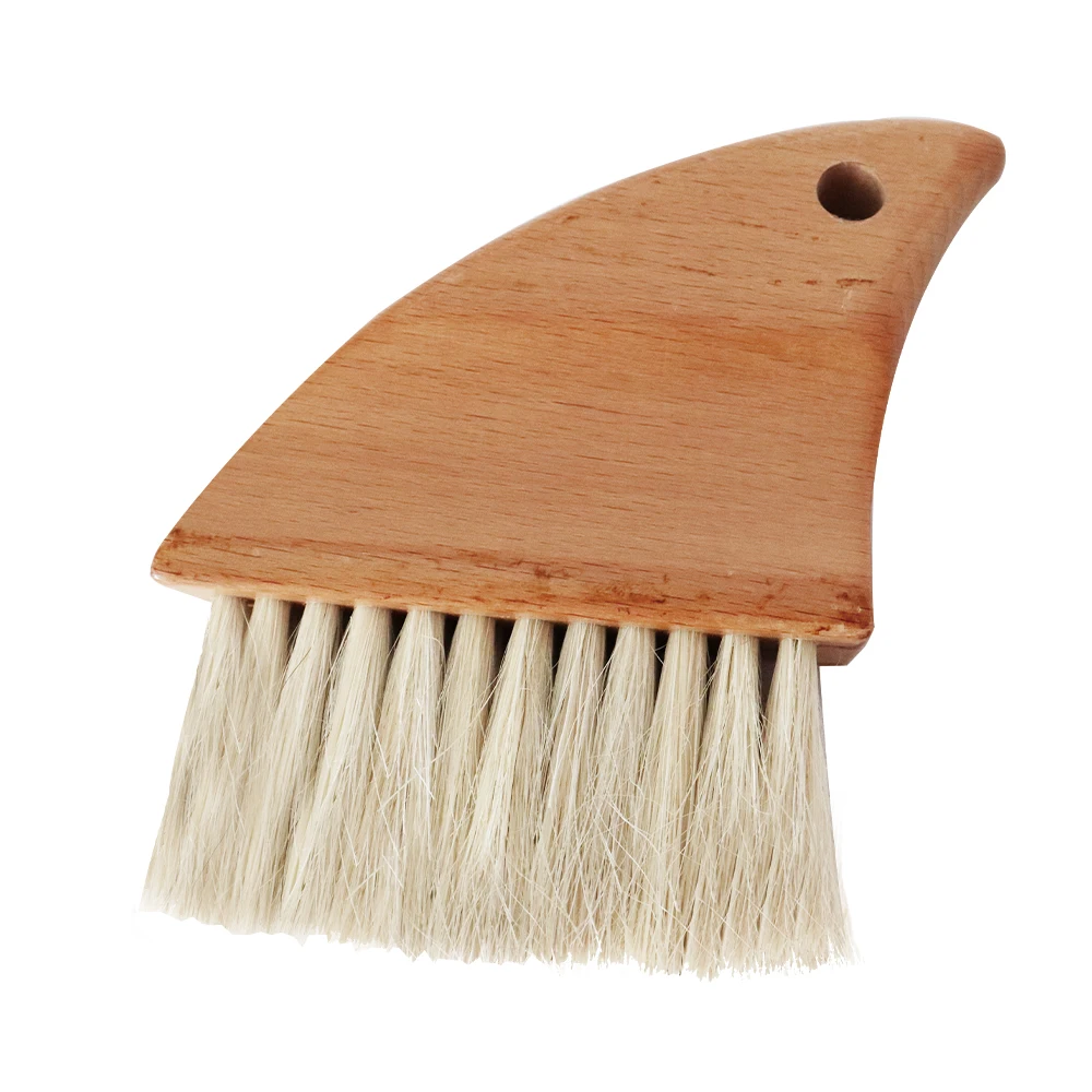 Factory Supply Free Custom Logo Shark Fin Wooden Handle Genuine Soft Horse Hair Sand Beach Cleaning Brush for Sand Remove
