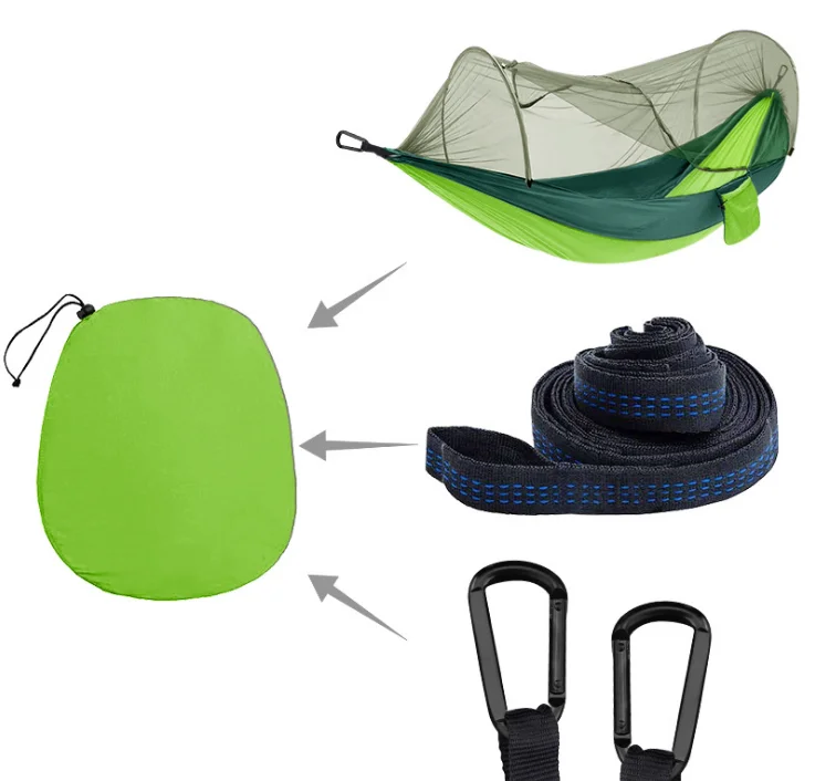 WOQI  Outdoor Automatic Bug Net Hammock Tent   Nylon  parachute   Portable Quick Opening  Camping Hammock with Mosquito Net