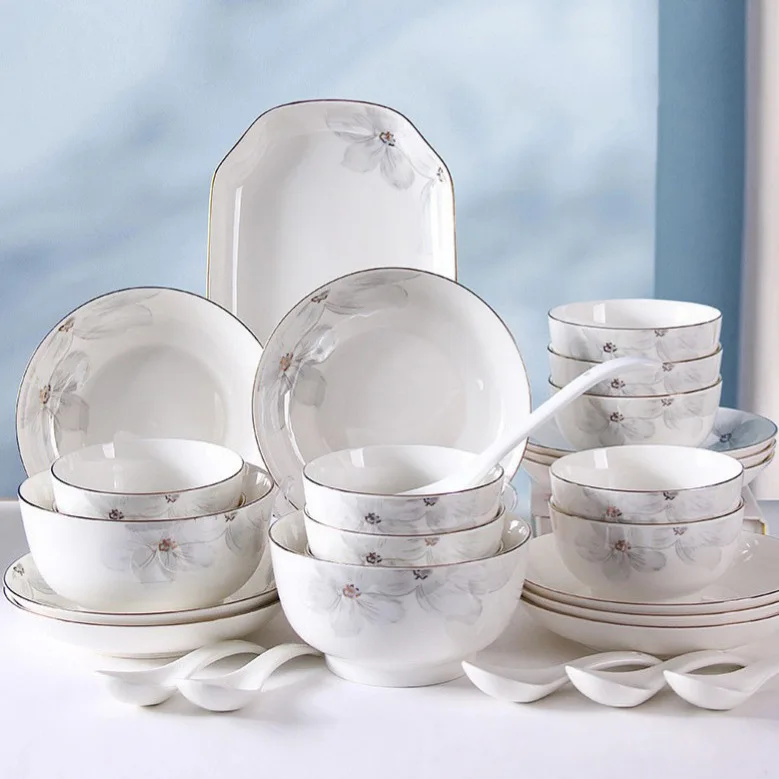 Modern Design Elegant Luxury Ceramic Tableware Set Autumn Begonia Bowl Dish set Ceramic dinner set