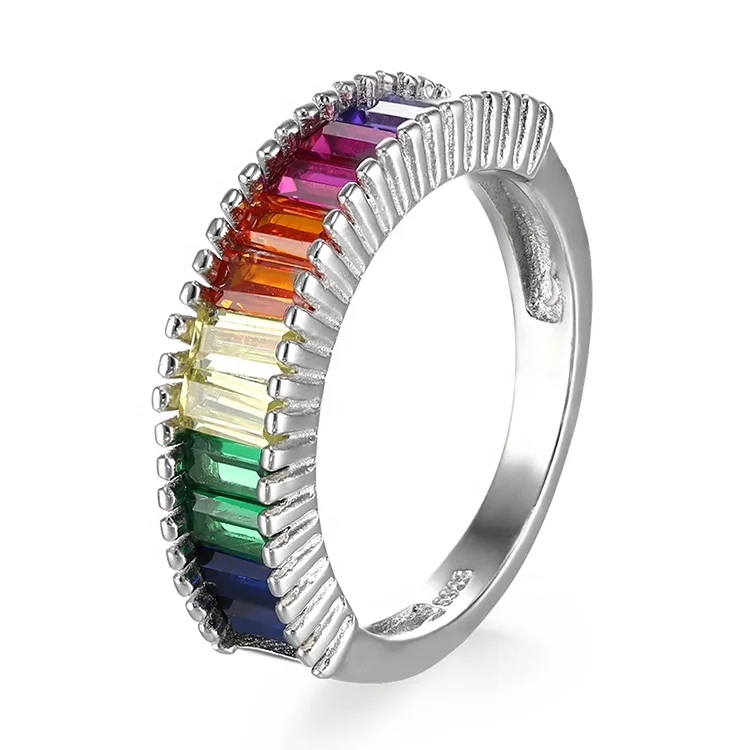KENTURAY fashion tennis jewelry cubic zircon rainbow multi dainty 925 sterling silver rings for women wholesale xupin KTR