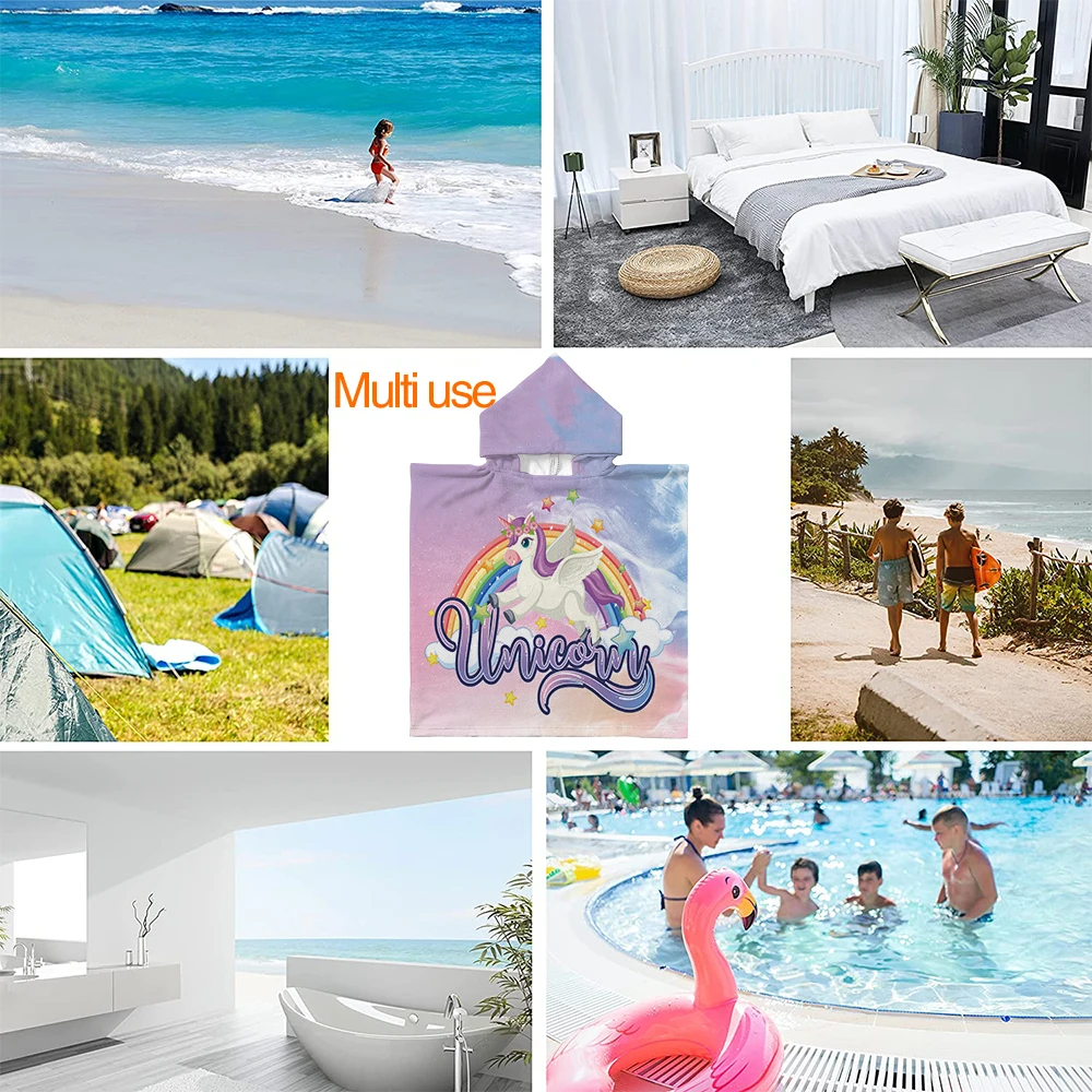 Custom Made Unicorn Pattern Kids Shower Bath Hooded Beach Towels Robe Surf Poncho Towel for children