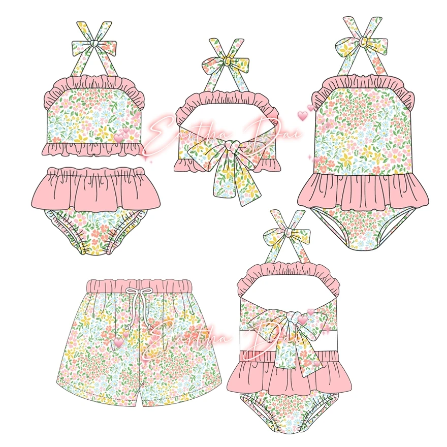 swimsuit for girls kids summer printed custom one piece swimsuit matching beach baby boys trunk