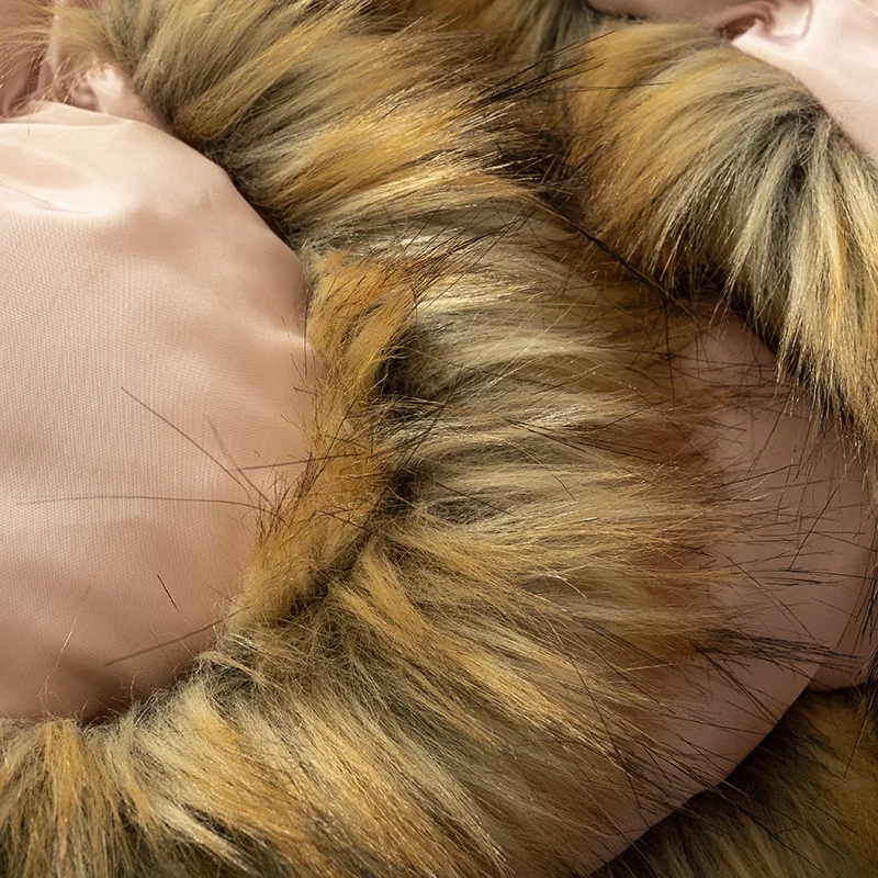 2022 New Winter Faux Fur Down Jacket Patchwork Long Sleeve Bubble Coat Women Thick Warm Faux Fur Collar Coat