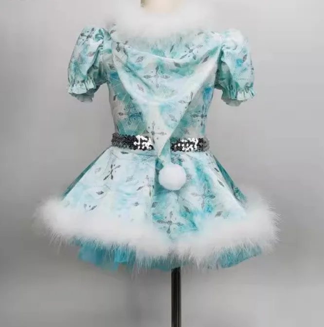 Kids Girls Xmas Santa Claus Dance Gymnastics Tutu Dress Leotard Christmas Costume for Holiday Party Festival Stage Performance