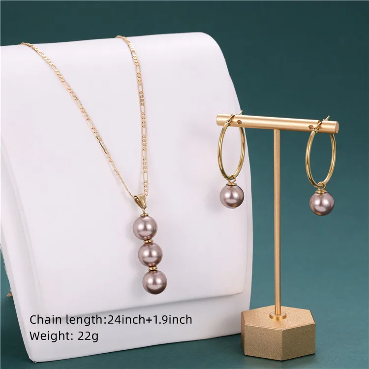 Stainless Steel Chain Pearl Earrings Wholesale Hawaiian Colorful Necklace Pendant 14mm