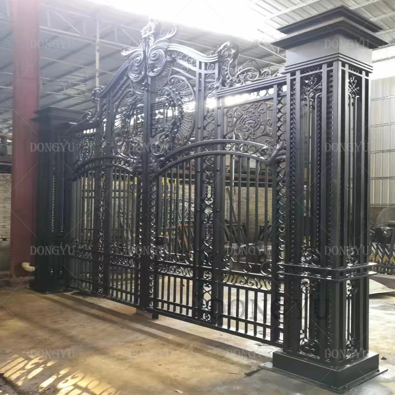 Sicily Hot Sale Villa Luxury Customized Exterior Garden Security Grill Design Cast Wrought Iron Gate Driveway Entrance Main Door