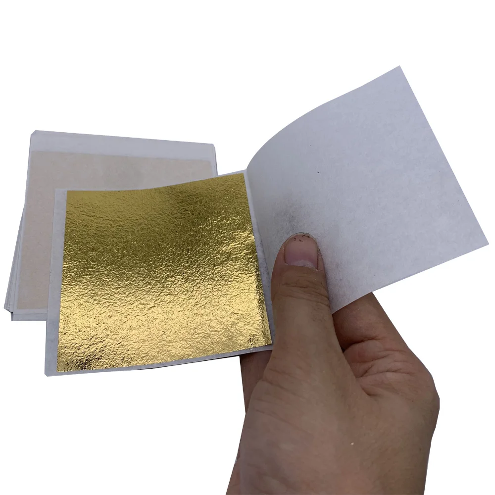 Factory Price 8 X 8.5 Cm 500 Pcs Gilding Wall Crafts Furniture K Gold Taiwan Imitation Gold Leaf Foil Sheets