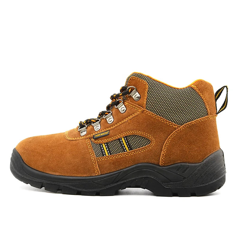 Brown suede leather oil acid resistant anti slip pu outsole steel toe mid plate cheap sport style safety shoes for workers