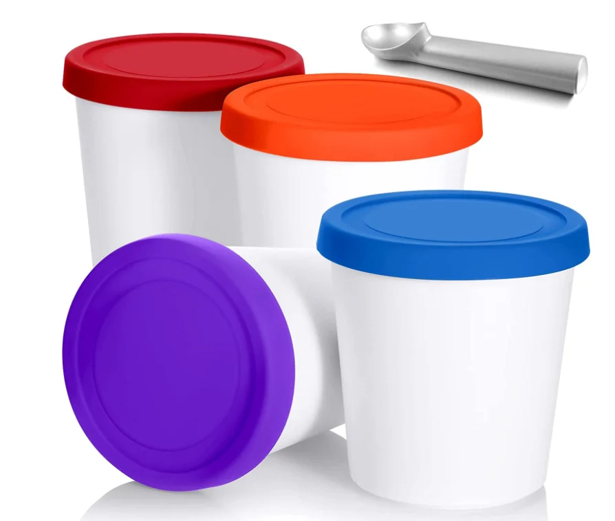 Ice Cream Containers 1Qt Freezer Storage Tubs with Silicone Lids and Spoon for Homemade Ice Cream freezer container