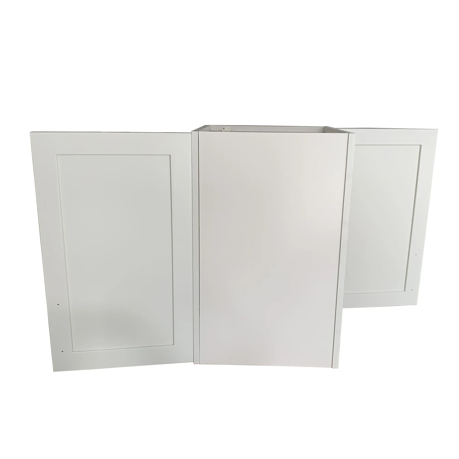 Two-sided open-door bathroom cabinet embedded in the wall