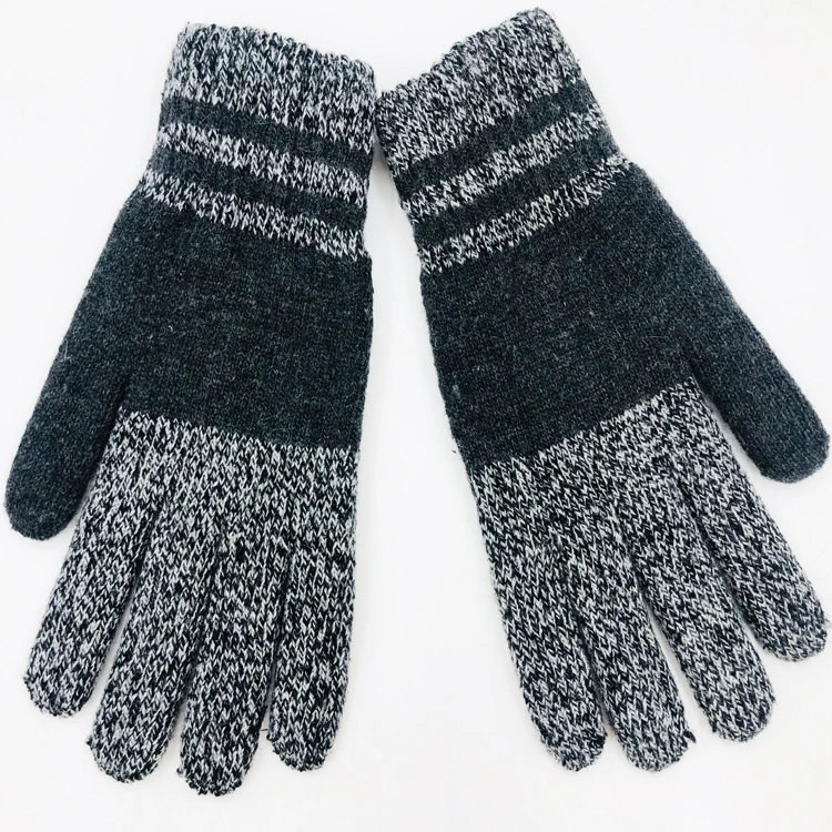 Factory Directly sale Winter Gloves Mens Mix Knit Gloves for Cold Weather With PU Label
