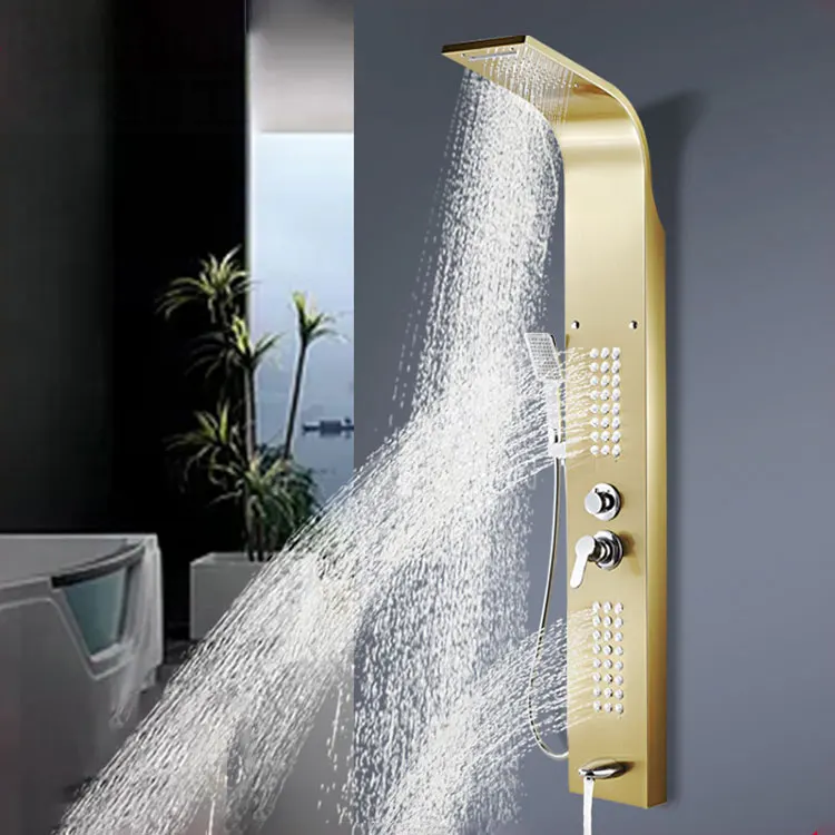 Waterfall Rain Smart Shower Head Panel with Jets Smart Gold Bathroom stainless steel shower set
