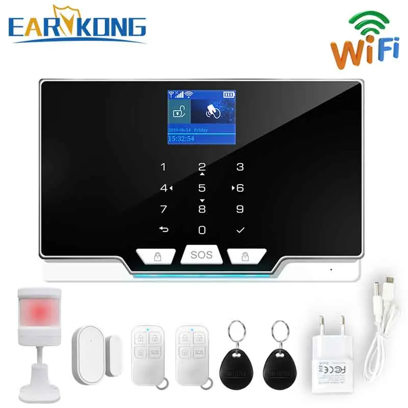 
11 languages to switch 433MHz RFID TFT Touch Keyboard Wireless & Wired WiFi GSM Home Burglar Alarm System 