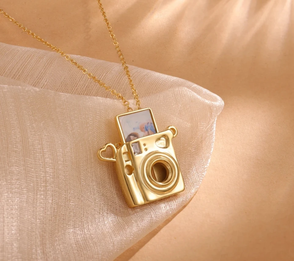 Custom Engraved Locket With Photo Necklace Mini Camera Photo Necklace Gift For Her Best Friend Gift Gift For Camera Lover