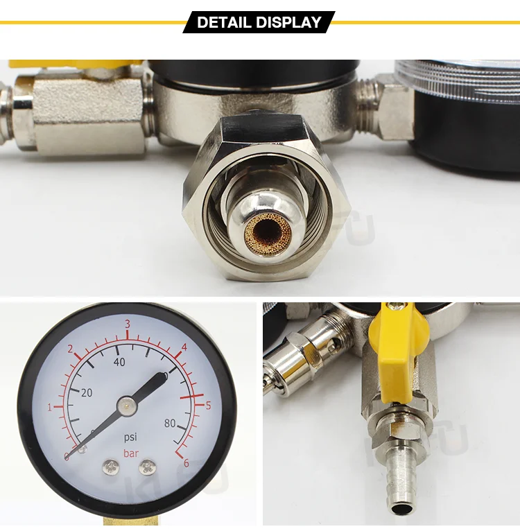 
CO2 Dual Gauge Pressure Regulator with3/8' Barbed Shutt off Valve Homebrew CO2 Beer Regulator, 0~3500psi, 0~60psi 