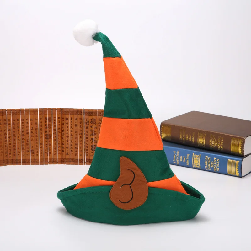 Adult non-woven Santa hat ears Red and orange striped witch hat Elf hat Halloween decorations