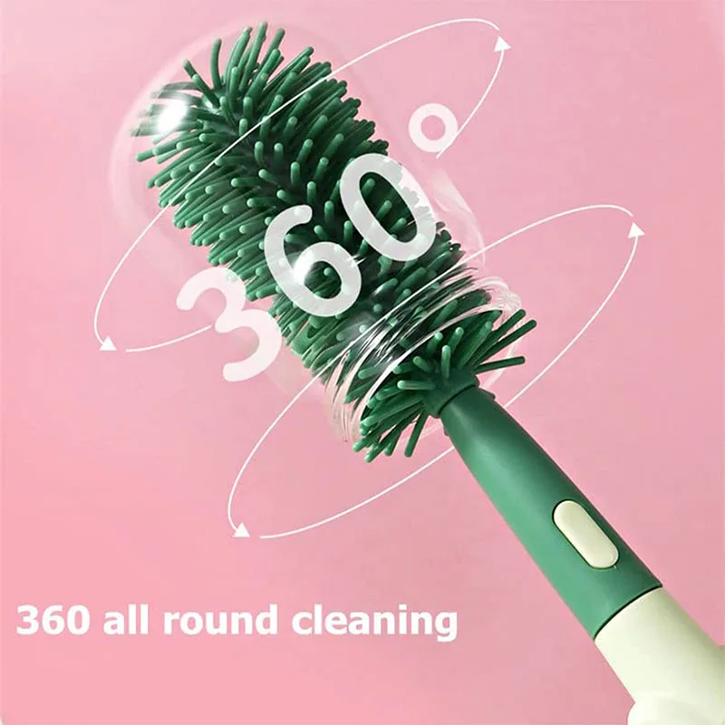 Multifunctional Cleaning Brush Large Handle Water Bottle Brush Cleaner Set Silicone Baby Bottle Brush with Stand