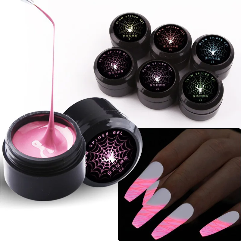 2024 Wholesale New arrived Drawing 6 color glow in the dark Luminous spider nail gel for nail painting art diy