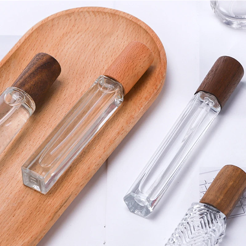 8ml 10ml  Luxury Cylinder Parfum Botol Perfume Bottle Empty Fragrance Spray Bottle with fine mist spray wood cap bamboo caps