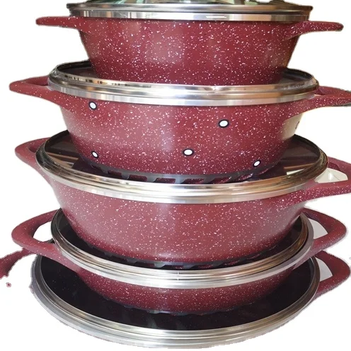 hot sale factory direct commercial Aluminum diecasting cookware 10pcs set soup pot with two tip handle